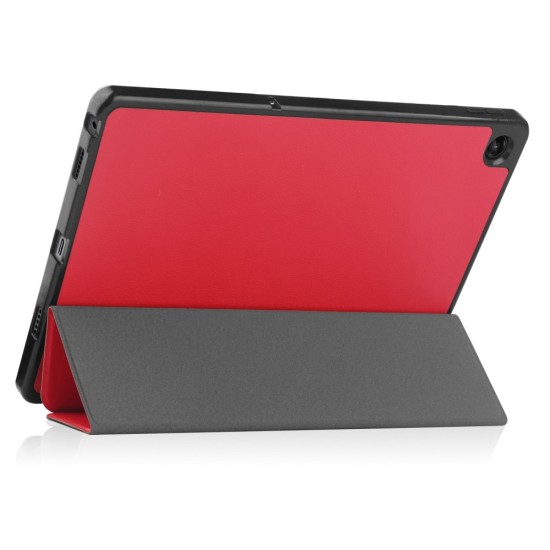 Tri-fold Stand PU Smart Auto Wake/Sleep Leather Case with Pencil Holder priekš Lenovo Tab M10 Plus 3rd Gen TB-125 / TB-128 - Sarkans - sāniski atverams maciņš ar stendu