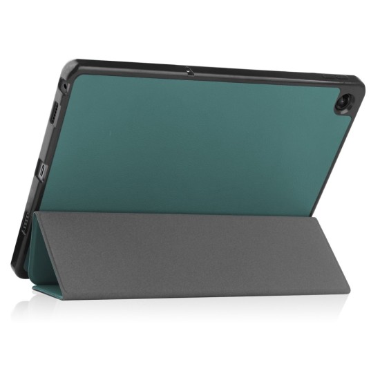 Tri-fold Stand PU Smart Auto Wake/Sleep Leather Case with Pencil Holder priekš Lenovo Tab M10 Plus 3rd Gen TB-125 / TB-128 - Tumši Zaļš - sāniski atverams maciņš ar stendu