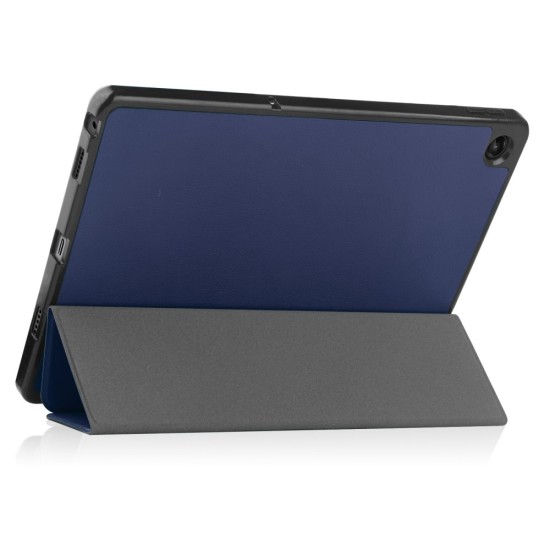 Tri-fold Stand PU Smart Auto Wake/Sleep Leather Case with Pencil Holder priekš Lenovo Tab M10 Plus 3rd Gen TB-125 / TB-128 - Tumši Zils - sāniski atverams maciņš ar stendu