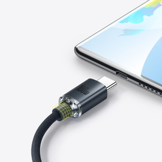 Baseus 2M Crystal Shine PD 100W Fast Charging USB to Type-C cable - Melns - Type-C lādēšanas un datu kabelis / vads