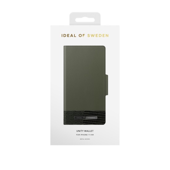 iDeal of Sweden Unity AW20 Wallet Case priekš Apple iPhone 11 - Metal Woods - mākslīgās ādas sāniski atverams maciņš ar bamperu uz magnēta