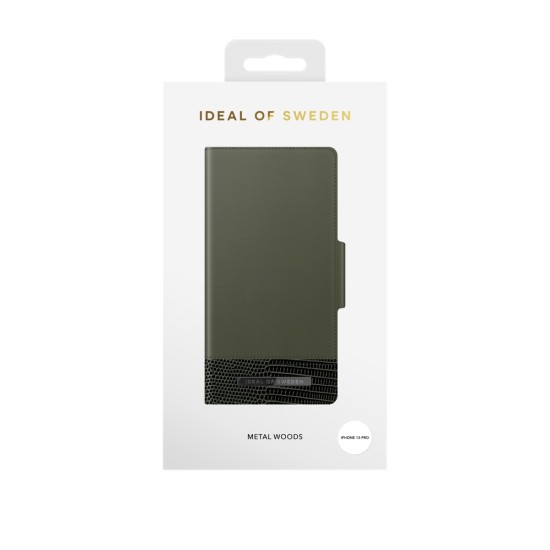 iDeal of Sweden Unity AW20 Wallet Case priekš Apple iPhone 13 Pro - Metal Woods - mākslīgās ādas sāniski atverams maciņš ar bamperu uz magnēta