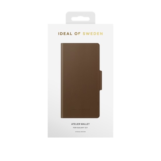 iDeal of Sweden Atelier AW21 Wallet Case priekš Samsung Galaxy S21 G991 - Intense Brown - mākslīgās ādas sāniski atverams maciņš ar bamperu uz magnēta