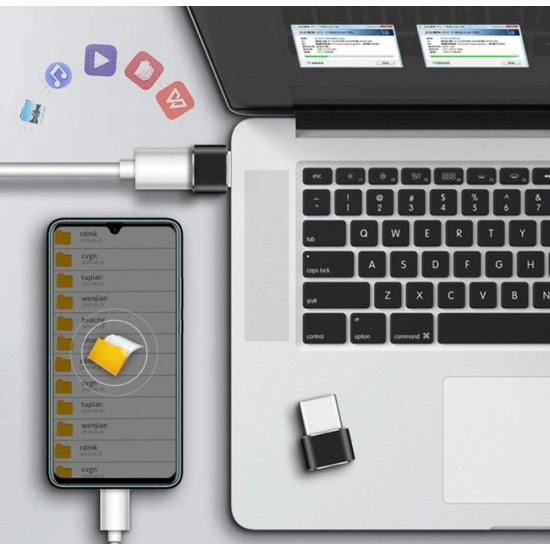 Type-C OTG Female to USB Male - Melns - USB adapteris telefoniem vai planšetdatoriem ar Type-C ieeju / konektoru