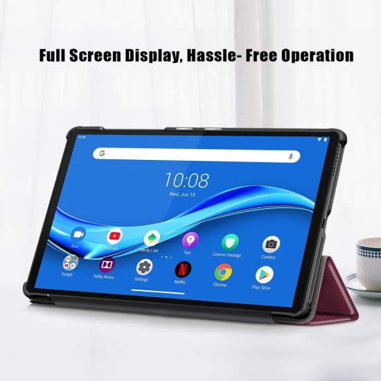 Tri-fold Stand PU Smart Auto Wake/Sleep Leather Case priekš Lenovo Tab M11 TB-330 - Bordo - sāniski atverams maciņš ar stendu