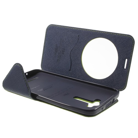 RoarKorea Fancy Diary View Asus Zenfone 2 5.0-inch ZE-500CL Wake/Sleep - Zaļš - sāniski atverams maciņš ar stendu un lodziņu (ādas maks, grāmatiņa, leather book wallet case cover stand)