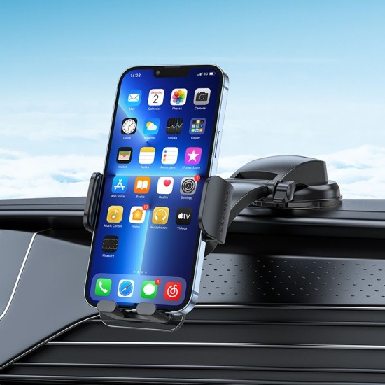 Hoco CA118 Phone Holder for Dashboard / Windshield - Melns - Universāls stiprinājums uz automašīnas paneļa vai loga