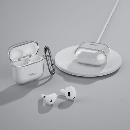 Tech-Protect FlexAir Case priekš Apple Airpods 4 - Caurspīdīgs - plastikāta apvalks bezvadu austiņu lādēšanas ierīcei ar karabīni