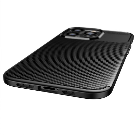 Carbon Premium Back Case priekš Apple iPhone 12 / 12 Pro - Melns - silikona aizmugures apvalks / bampers-vāciņš