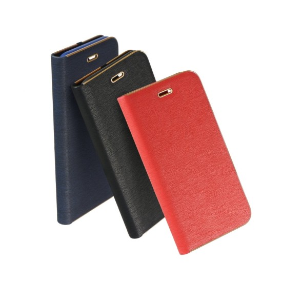 Luna Book Gold Case priekš Huawei P20 Lite - Sarkans - sāniski atverams maciņš ar magnētu un stendu