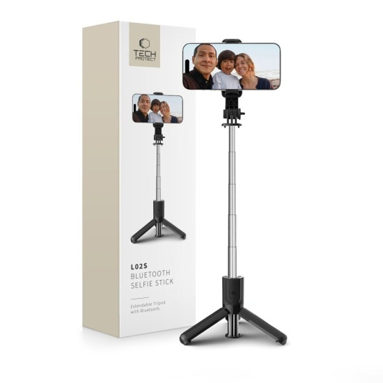 Tech-Protect L02S Bluetooth remote control Selfie Stick with Tripod - Melns - Selfie monopod Teleskopisks Universāla stiprinājuma statīvs