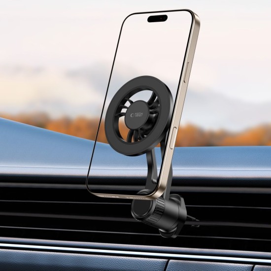 Tech-Protect N56 Magnetic MagSafe Rotable Air Vent Car Holder with Magnetic Sheet (2.pcs) - Melns - Universāls stiprinājums turētājs auto ventilācijas režģa