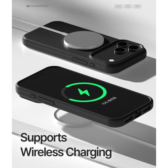 Mercury Pure Silicone Case (Microfiber Soft Touch) with MagSafe priekš Apple iPhone 17 Pro Max - Melns - matēts silikona aizmugures apvalks (bampers vāciņš)