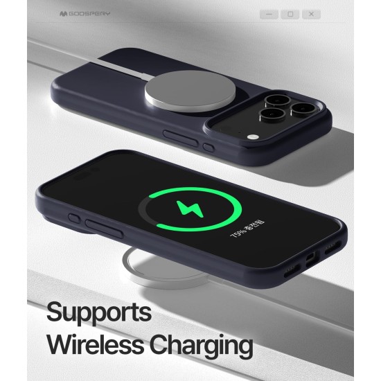 Mercury Pure Silicone Case (Microfiber Soft Touch) with MagSafe priekš Apple iPhone 17 Pro Max - Tumši Zils - matēts silikona aizmugures apvalks (bampers vāciņš)