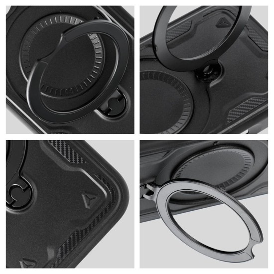 Frost Armor Back Case priekš Google Pixel 9 / 9 Pro - Melns - triecienizturīgs silikona-plastikāta aizmugures apvalks ar turētāju-statīvu / bampers-vāciņš