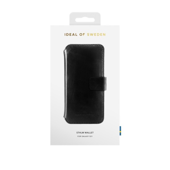 iDeal of Sweden STHML Wallet Case priekš Samsung Galaxy S21 G991 - Black - mākslīgās ādas sāniski atverams maciņš ar bamperu uz magnēta
