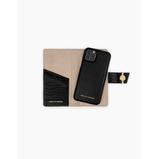 iDeal of Sweden Cora SS22 Wallet Case priekš Apple iPhone 12 / 12 Pro - Jet Black Croco - mākslīgās ādas sāniski atverams maciņš ar bamperu uz magnēta