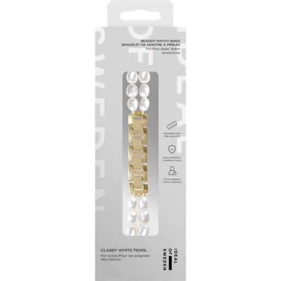 iDeal of Sweden Beaded Watch Band priekš Apple Watch 42 / 44 / 45 / 46mm / Ultra 49 mm - Classy White Pearl - siksniņa (josta) priekš pulksteņiem