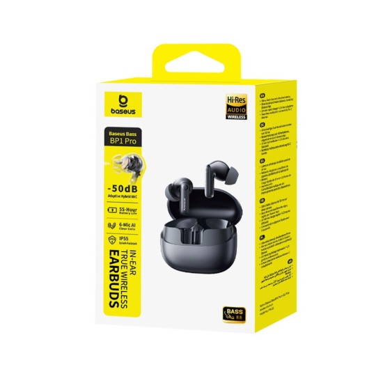 Baseus Bass BP1 Pro Bluetooth 6.0 Wireless Headphones with Microphone - Melnas - Universālas Bezvadu Austiņas