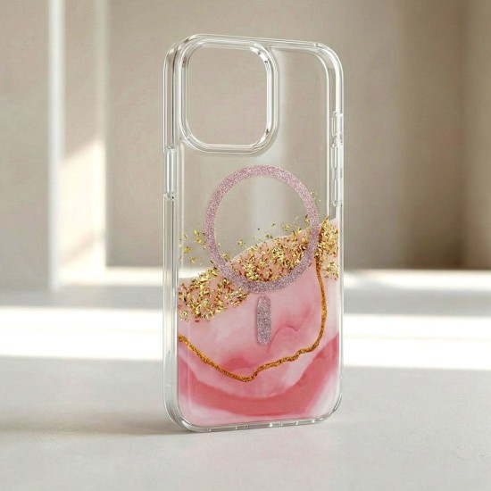 Epoxy MagSafe Back Case priekš Apple iPhone 17 Pro Max - Zelts / Rozā - silikona aizmugures apvalks no epoksīda sveķiem / bampers-vāciņš