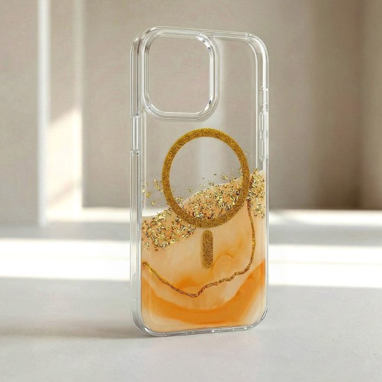 Epoxy MagSafe Back Case priekš Samsung Galaxy S25 5G S931 / S24 5G S921 - Zelts / Oranžs - silikona aizmugures apvalks no epoksīda sveķiem / bampers-vāciņš