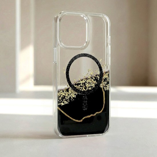 Epoxy MagSafe Back Case priekš Samsung Galaxy S25 5G S931 / S24 5G S921 - Melns / Zelts - silikona aizmugures apvalks no epoksīda sveķiem / bampers-vāciņš