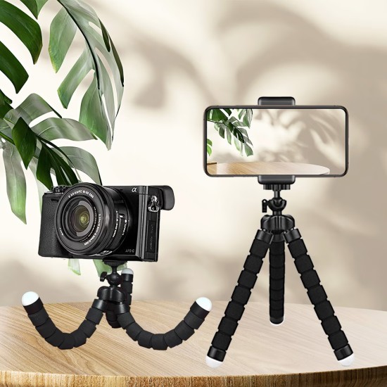 Octopus Tripod Bracket 360 Degree Rotation Mini Universal Mobile Phone Holder Stand - Melns - Universāla stiprinājuma statīvs