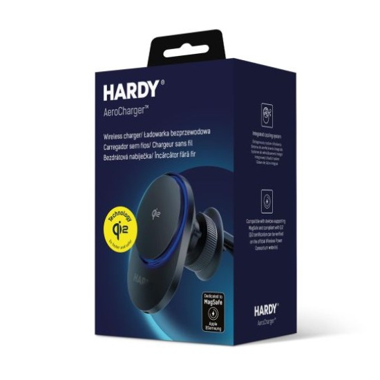 3MK Hardy AeroCharger Qi2 15W Wireles Charger with MagSafe Air Vent Car Holder - Melns - Stiprinājums turētājs uz ventilācija režģa ar iebūvētu bezvadu lādētāju