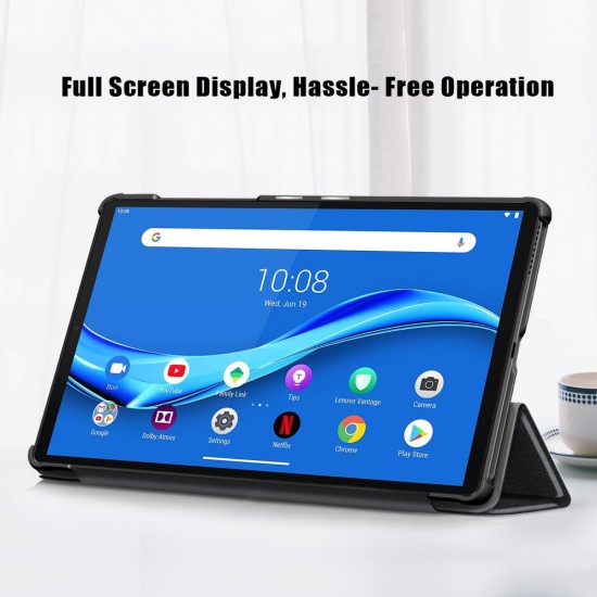 Tri-fold Stand PU Smart Auto Wake/Sleep Leather Case priekš Lenovo IdeaTab 11 TB-336 - Melns - sāniski atverams maciņš ar stendu