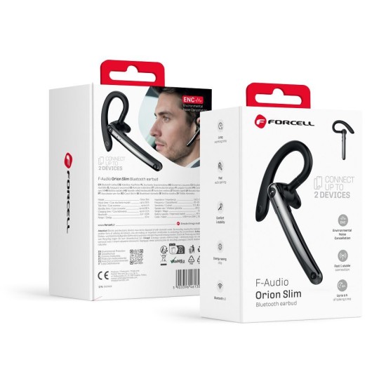 Forcell Orion Slim ENC / Multipoint / EDR / 90mah Universāla Bluetooth V6.0 bezvadu austiņa - Melna