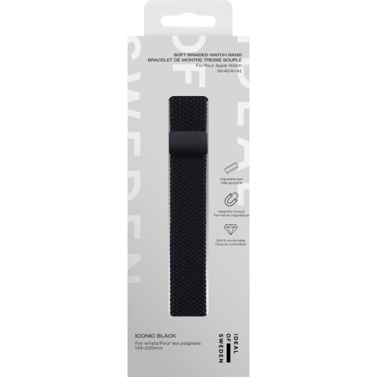 iDeal of Sweden Soft Braid Watch Band priekš Apple Watch 42 / 44 / 45 / 46mm / Ultra 49 mm - Iconic Black - siksniņa (josta) priekš pulksteņiem