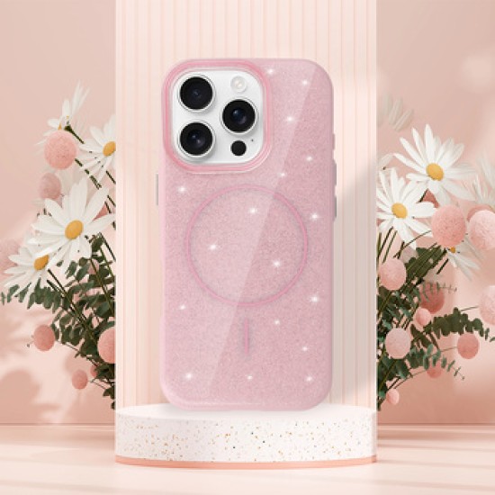 Glitter Thin Magsafe Back Case для Apple iPhone 16e / 17e - Светло Розовый - силиконовый чехол-накладка / бампер крышка