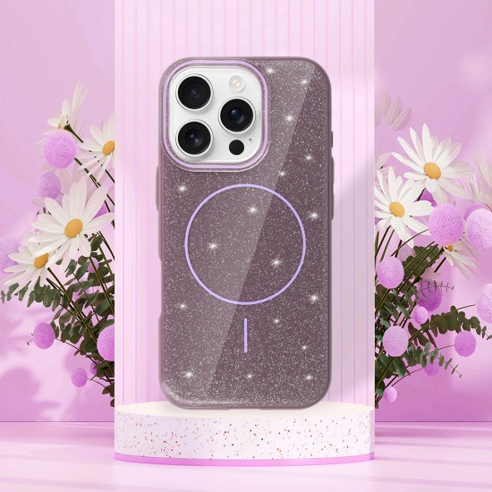 Glitter Thin Magsafe Back Case для Apple iPhone 16e / 17e - Фиолетовый - силиконовый чехол-накладка / бампер крышка