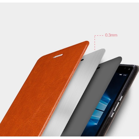 Mofi New Rui priekš Microsoft Lumia 950 XL - Brūns - sāniski atverams maciņš ar stendu (ādas maks, grāmatiņa, leather book wallet case cover stand)