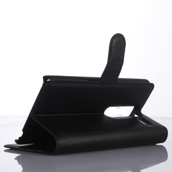 Litchi Leather Flip Case with Credit Card Holder for LG Zero H650E - Black - sāniski atverams maciņš ar stendu (ādas maks, grāmatiņa, leather book wallet case cover stand)