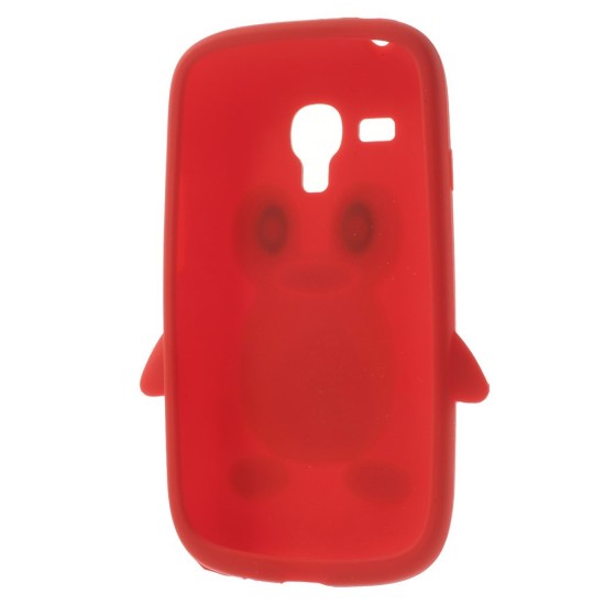 Cute 3D Penguin Silicone Jelly Case for Samsung Galaxy S3 mini i8190 / i8200 - Red - silikona aizmugures apvalks (bampers, vāciņš, slim TPU silicone case cover, bumper)