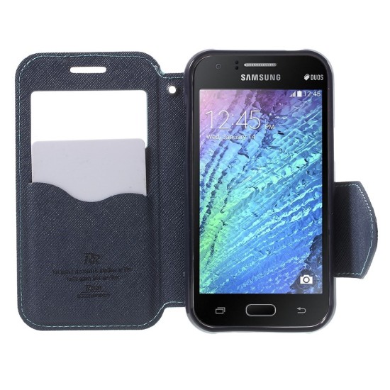 RoarKorea Fancy Diary View Samsung Galaxy J1 Ace J110 - Gaiši Zils - sāniski atverams maciņš ar stendu un lodziņu (ādas maks, grāmatiņa, leather book wallet case cover stand)