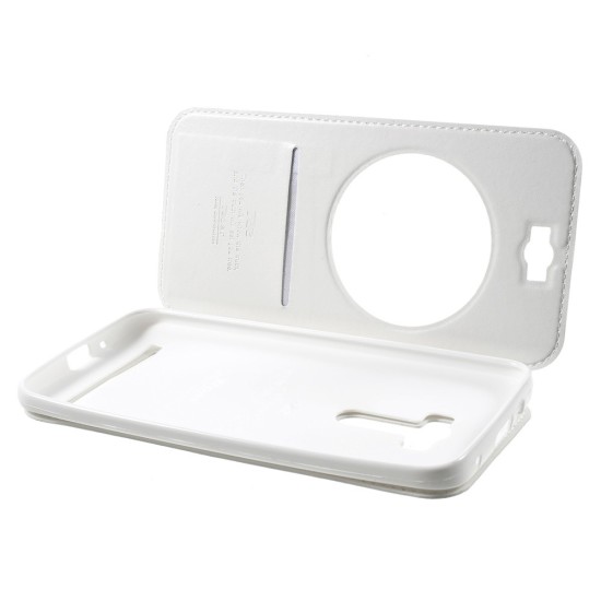 RoarKorea Noble View priekš Asus Zenfone Selfie ZD551KL 5.5-inch Wake/Sleep - Balts - sāniski atverams maciņš ar stendu un lodziņu (ādas maks, grāmatiņa, leather book wallet case cover stand)