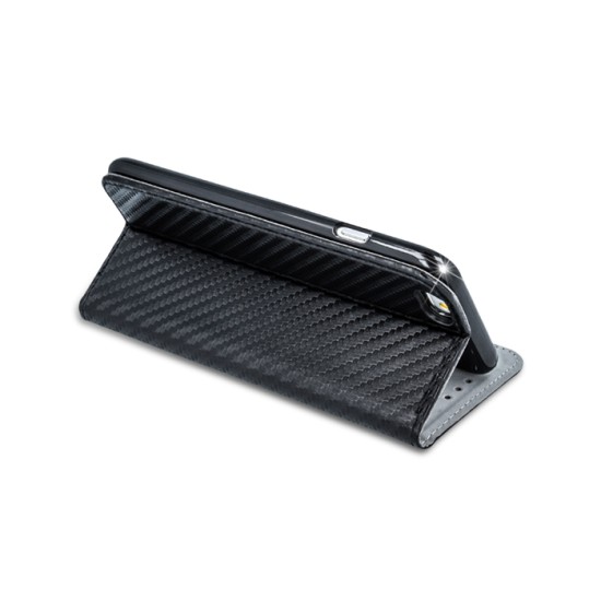 GreenGo Smart Carbon Magnet book case priekš Sony Xperia XZ F8331 / F8332 - Melns - sāniski atverams maciņš ar stendu (ādas maks, grāmatiņa, leather book wallet case cover stand)