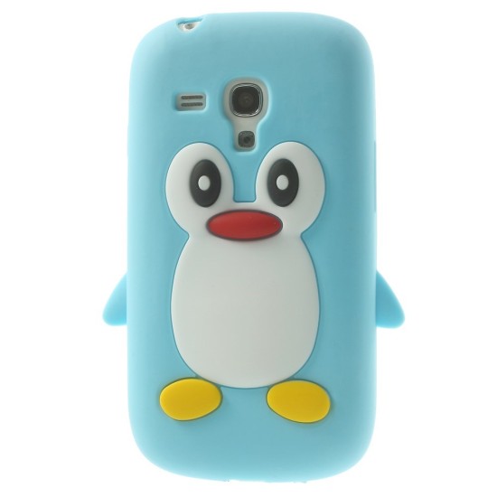 Cute 3D Penguin Silicone Jelly Case for Samsung Galaxy S3 mini i8190 / i8200 - Light Blue - silikona aizmugures apvalks (bampers, vāciņš, slim TPU silicone case cover, bumper)