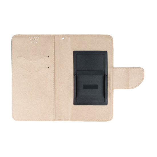 GreenGo Universal Smart Fancy priekš telefoniem ar ekrānu izmēru 4.5 - 5.0 inch (69 x 141 mm) - Melns/Zelts - universāls sāniski atverams maciņš ar stendu (ādas maks, grāmatiņa, leather book wallet case cover stand)