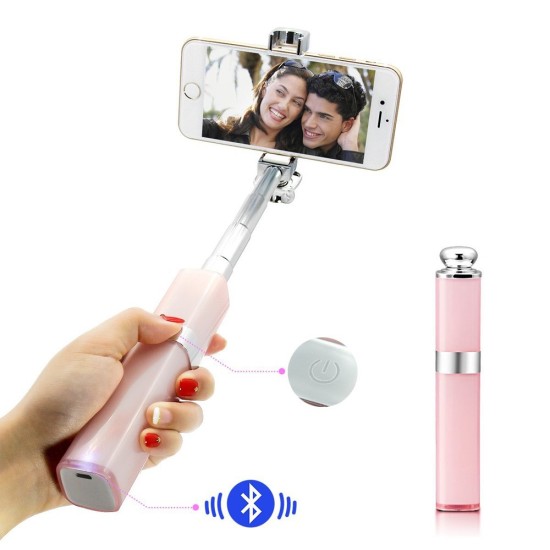 S1 Extendable Bluetooth 4.0 Mini Lipstick Selfie Stick Monopod statīvs - Rozā - Selfie monopod Teleskopisks Universāla stiprinājuma statīvs