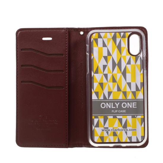 RoarKorea Only One Flip Case priekš Apple iPhone X / XS - Brūns - sāniski atverams maciņš ar stendu (ādas grāmatveida maks, leather book wallet cover stand)