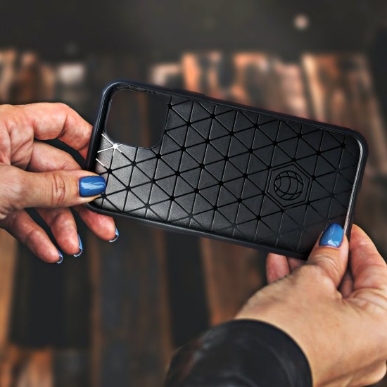 Simple Carbon TPU Back Phone Case priekš Apple iPhone 7 / 8 / SE2 (2020) / SE3 (2022) - Melns (ar izgriezumu) - triecienizturīgs silikona aizmugures apvalks / bampers