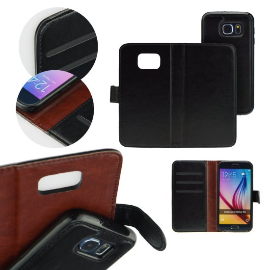 Twin 2in1 priekš Samsung Galaxy J1 (2016) J120 - Melns - sāniski atverams maciņš ar magnētisku silikona aizmugures apvalku (eko ādas maks, grāmatiņa, leather book case wallet cover)