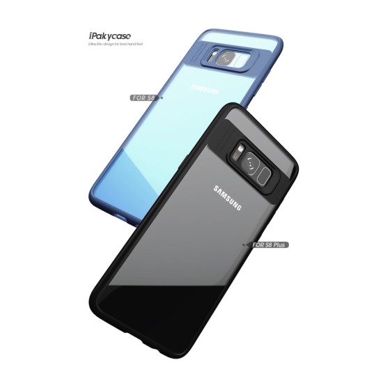 IPAKY Hybrid TPU Frame Clear Acrylic Back Case for Samsung Galaxy S8 Plus G955 - Black - silikona ar plastikas rāmi aizmugures apvalks (bampers, vāciņš, TPU silicone cover, bumper shell)