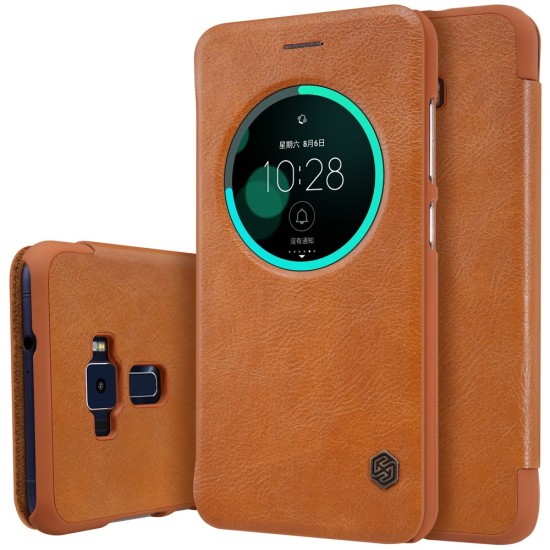 NILLKIN Qin Series APP Smart Leather View Case for Asus Zenfone 3 ZE552KL - Brown - sāniski atverams maciņš ar lodziņu (ādas maks, grāmatiņa, leather book wallet case cover)