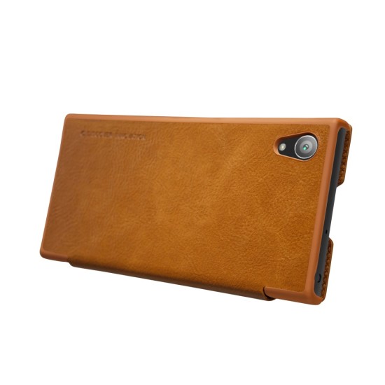 NILLKIN Qin Series Card Holder Leather Case priekš Sony Xperia XA1 Plus G3412 - Brūns - sāniski atverams maciņš (ādas maks, grāmatiņa, leather book wallet case cover)