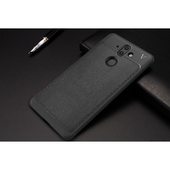 IVSO Gentry Series Leather Coated TPU Phone Case priekš Nokia 8 Sirocco - Melns - ādas imitācijas triecienizturīgs silikona aizmugures apvalks (maciņš, bampers, vāciņš, slim cover, bumper, back case)