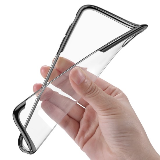 BASEUS Shining Series Plating Back Case priekš Apple iPhone XR - Melns - silikona aizmugures apvalks (bampers, vāciņš, slim TPU silicone case shell cover, bumper)